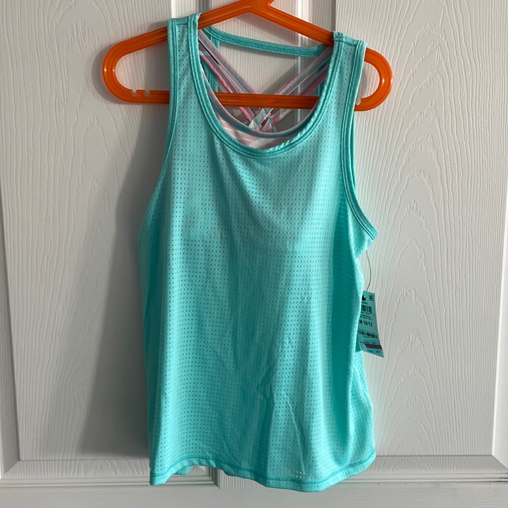 NWT Girls Soft Blue Turquoise Active Tank with built in bra